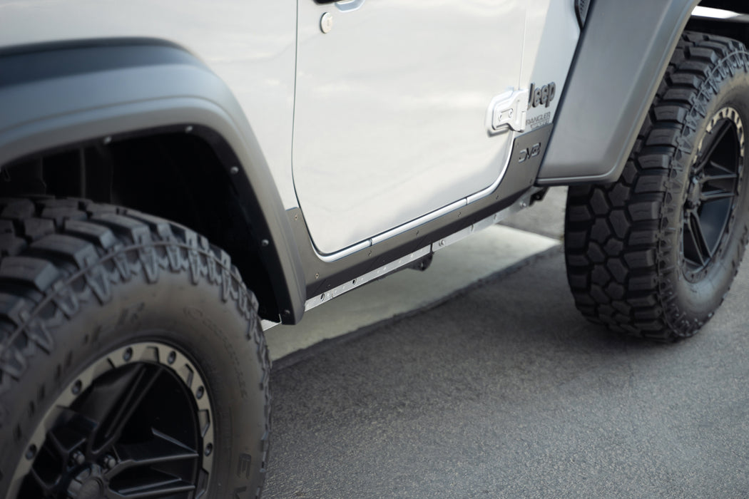 Showing fitment and coverage of 2018-2023 Jeep Wrangler JL 2-Door Rock Skins