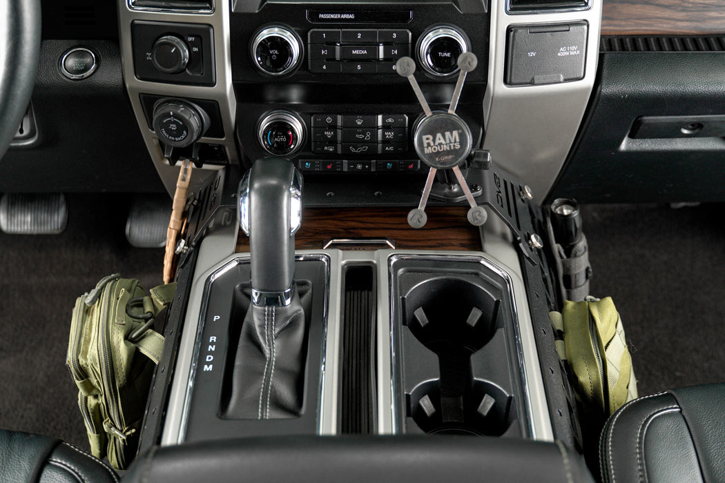 Device bridge fitment on the Center Console Molle Panels & Device Mount for the 2015-2020 Ford F-150 & 2017-2021 F-250/350