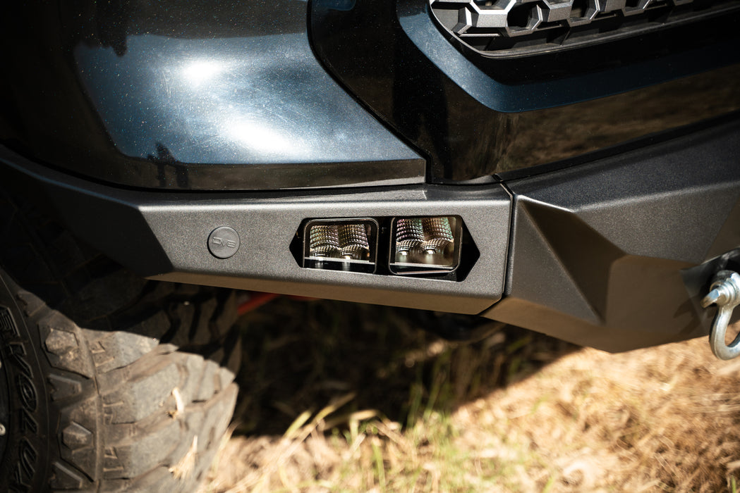 Our Tundra front bumper with two 3-inch light pods mounted together on the side wing.