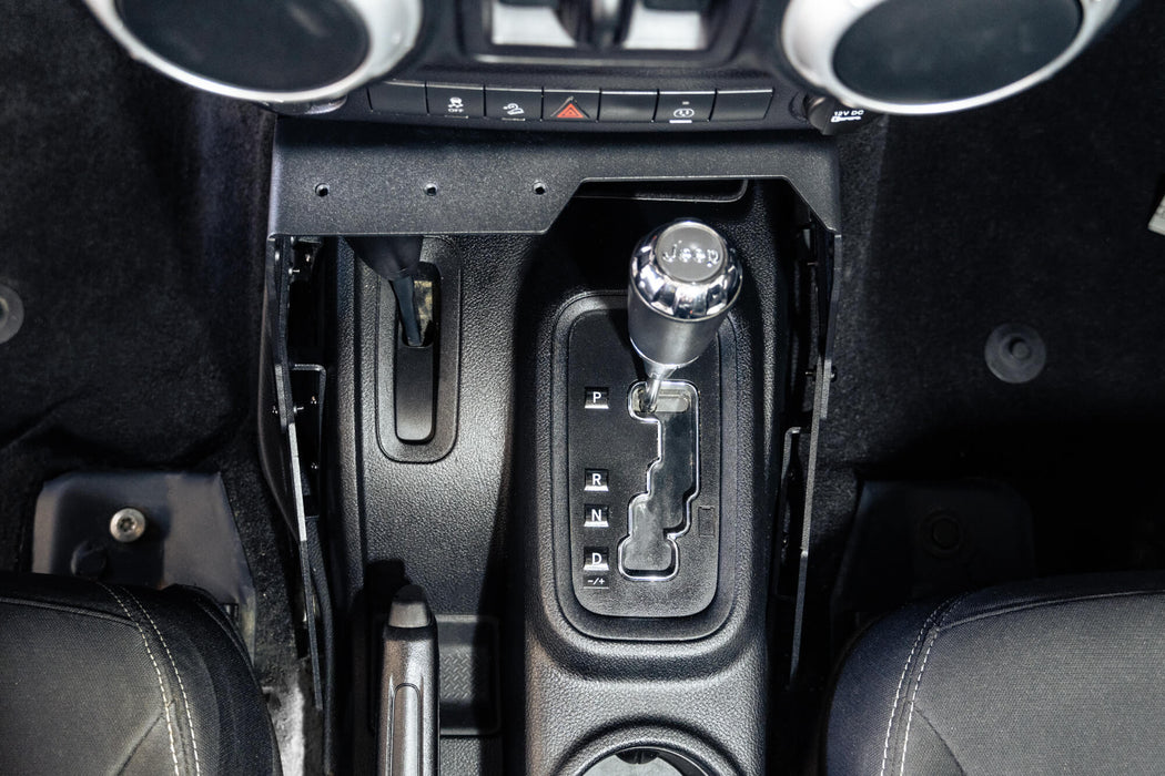Top down view of the 2007-2018 Jeep Wrangler JK Center Console Molle Panels & Device Bridge