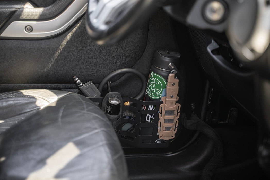 Water bottle and flashlight on the Front Door Pocket Molle Panels for the 2011-2018 Jeep Wrangler JK