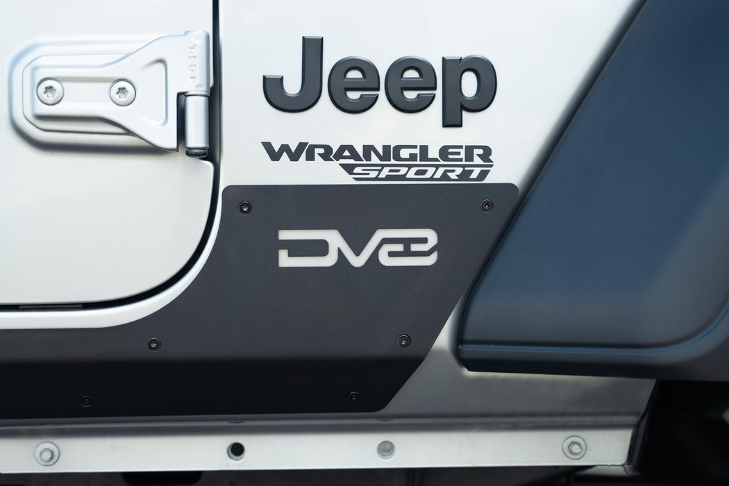 DV8 Logo Cutout close up on the 2018-2023 Jeep Wrangler JL 2-Door Rock Skins