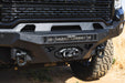 The Spec Series Front Bumper for the 2020-2023 GMC Sierra 2500/3500 is winch capable with a hidden winch mount