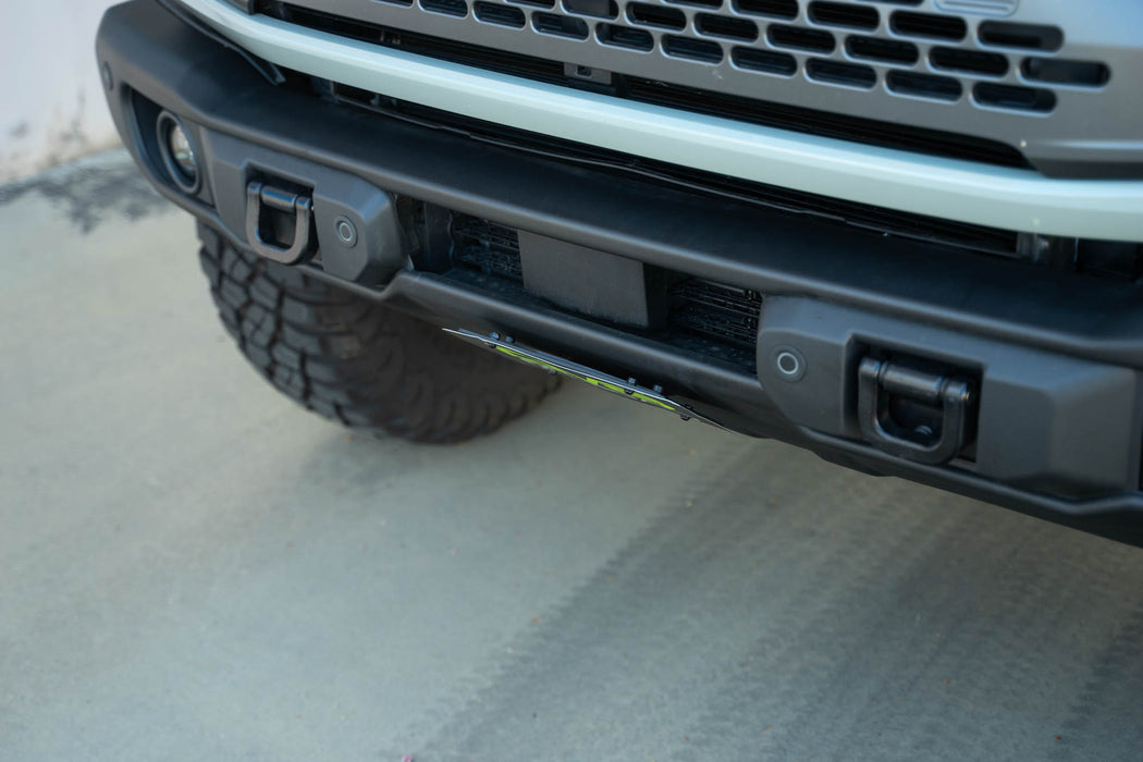Low Profile of the Capable Bumper Slanted Front License Plate Mount for the 2021-2023 Ford Bronco