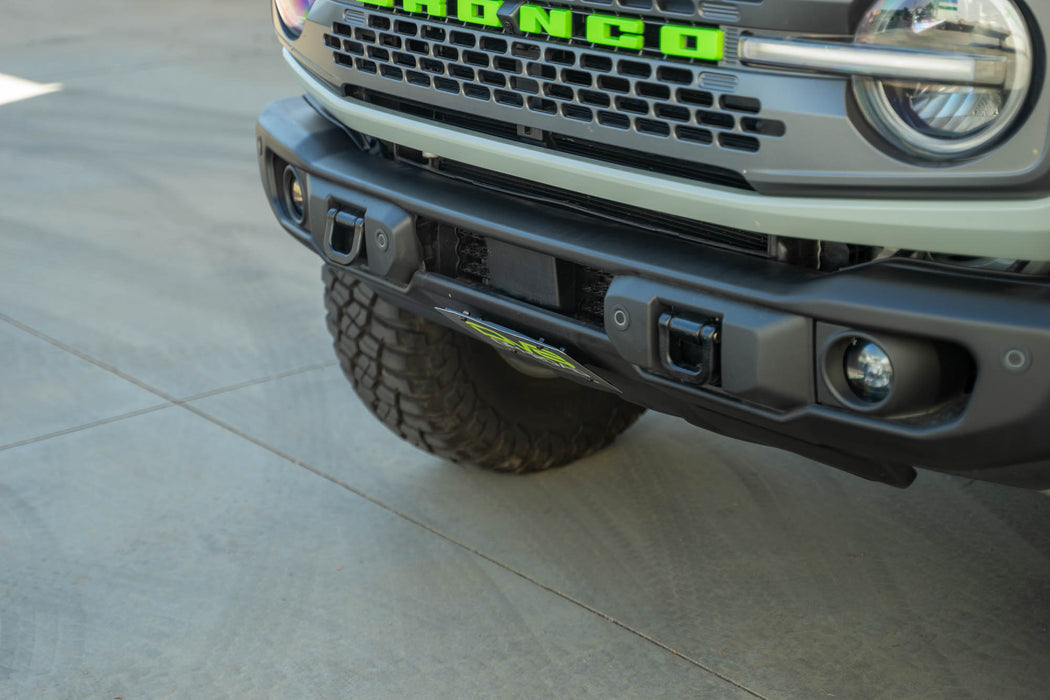 Angle of the Capable Bumper Slanted Front License Plate Mount for the 2021-2023 Ford Bronco
