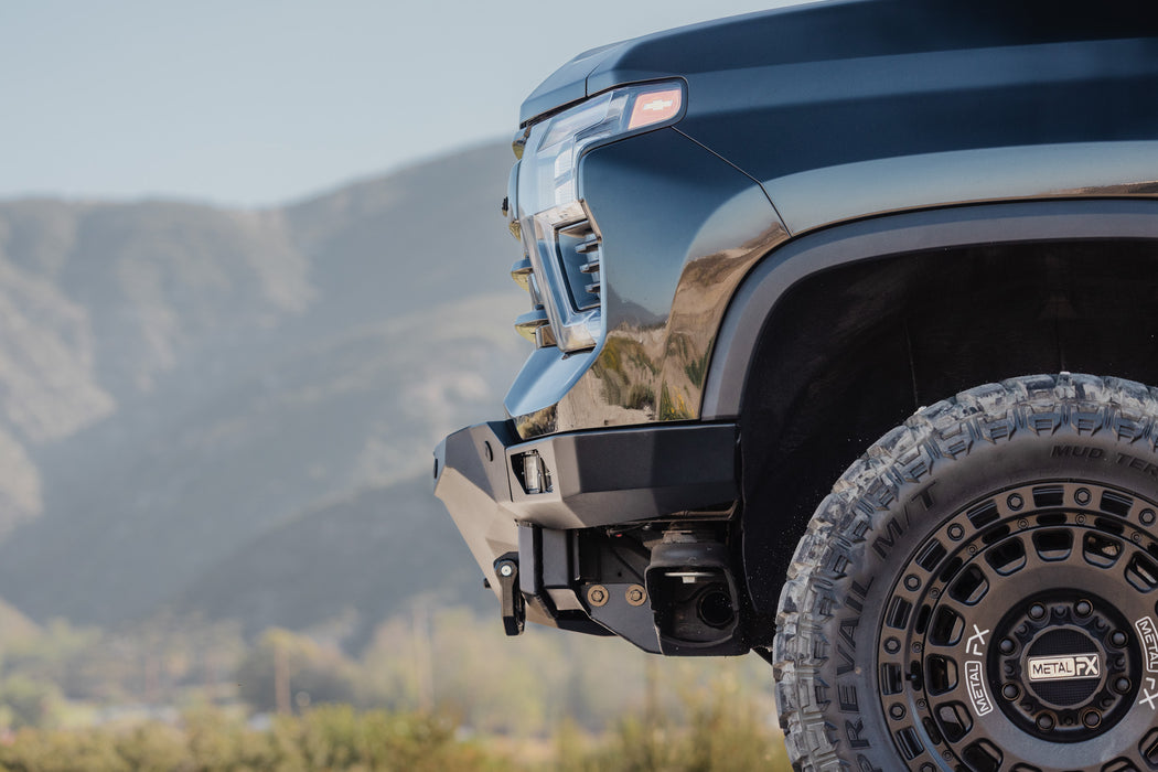 Side profile of a 2024-2026 Chevy Silverado 2500/3500 with our Spec Series Front Bumper