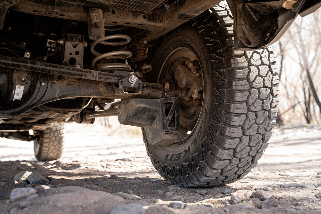 Dirt and mud on the rear shock skid plate.