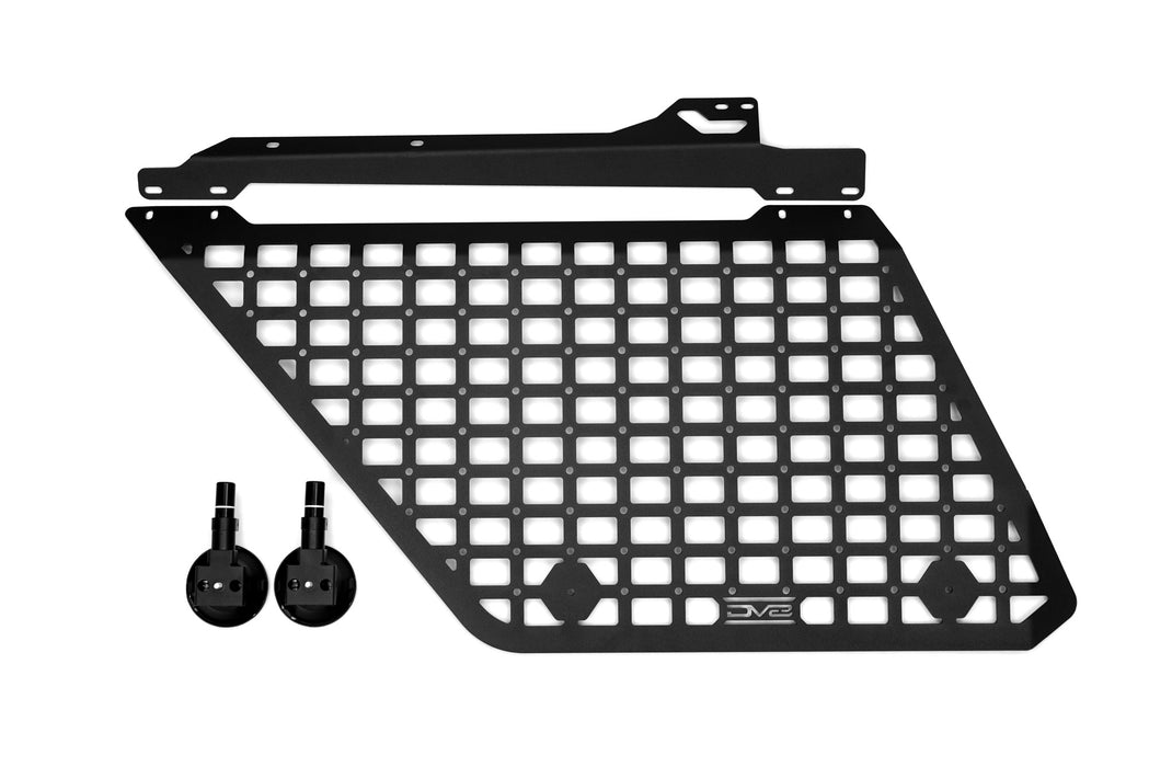Image of driver's side molle panel, mounting bracket, and suction cups included with 2025-2026 4Runner Exterior Window Molles for DV8 Roof Rack