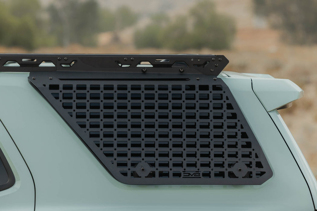 Image of Driver's side 2025-2026 4Runner Exterior Window Molles for DV8 Roof Rack installed on light green Toyota 4runner