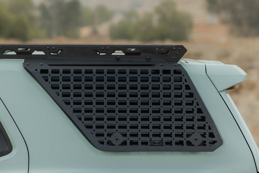 Image of Driver's side 2025-2026 4Runner Exterior Window Molles for DV8 Roof Rack installed on light green Toyota 4runner