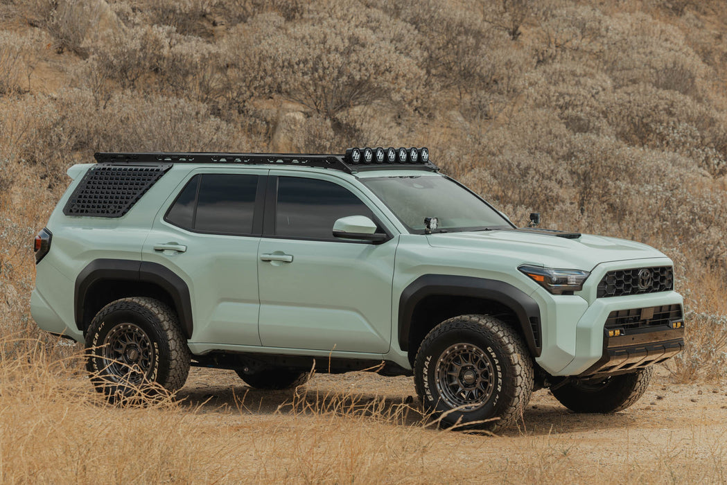 Toyota 4runner with 2025-2026 4Runner Exterior Window Molles for DV8 Roof Rack installed 