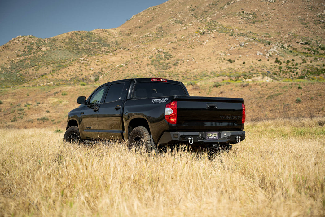 Zoomed out image of our Toyota Tundra Rear Bumper attached to the truck showcasing the bumpers side profile.