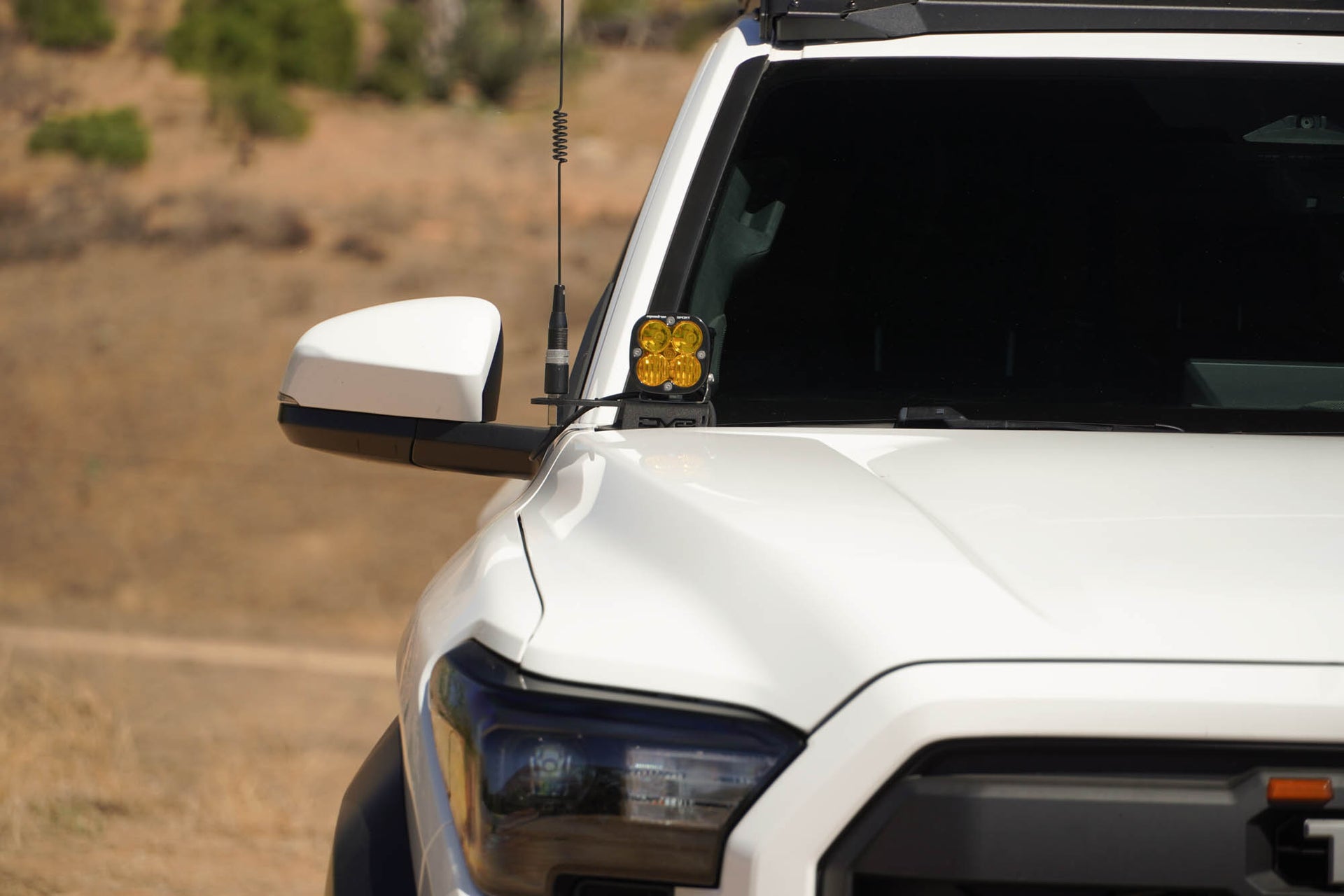 4th Gen Toyota Tacoma Ditch Light Brackets with LED Pod Light and CB Antenna