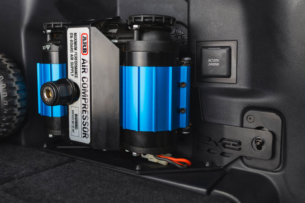 ARB twin compressor mounted to the DV8 Air Compressor Mount for 6th Gen 4Runner i-Force MAX