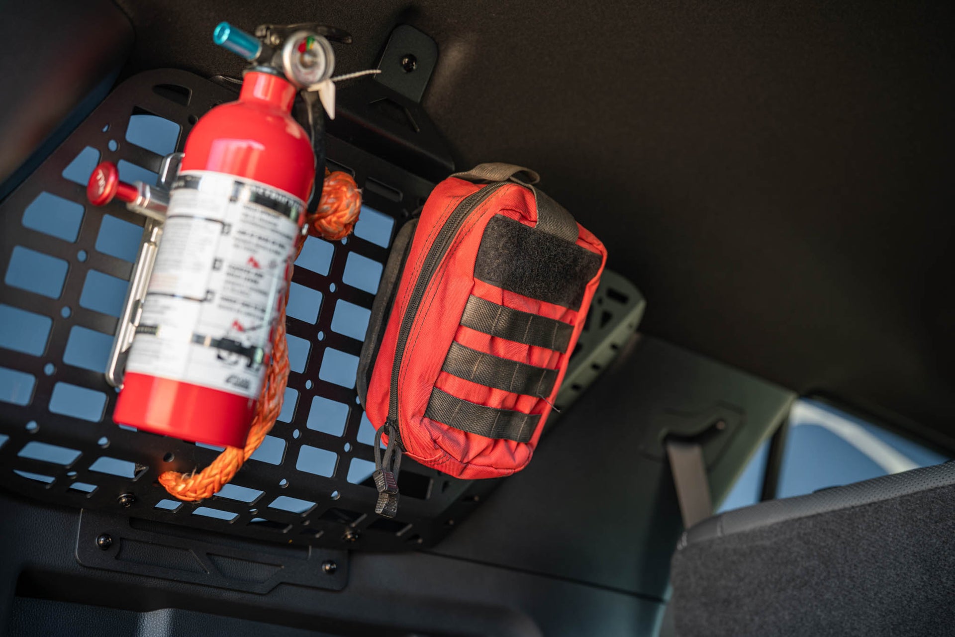 First aid kit and fire extinguisher on Rear Window Pocket Molle Panels for 6th Gen 4Runner