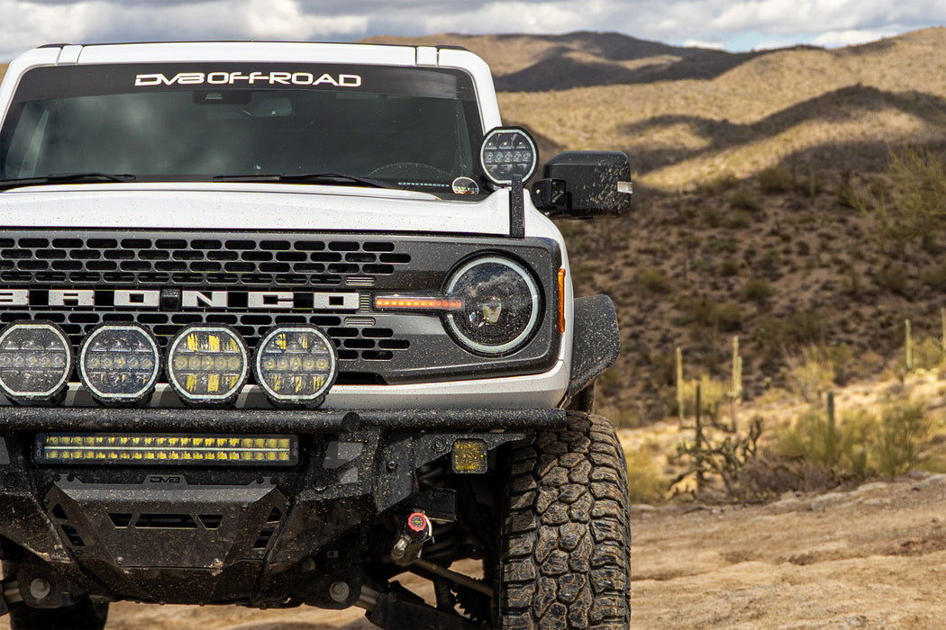 Ford Bronco Black Headlights covered with mud.