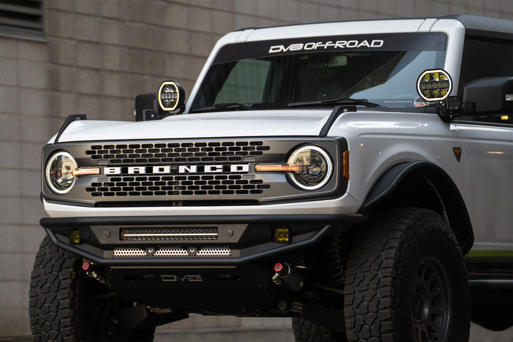 City scene with the Ford Bronco Black Headlights with daytime running lights