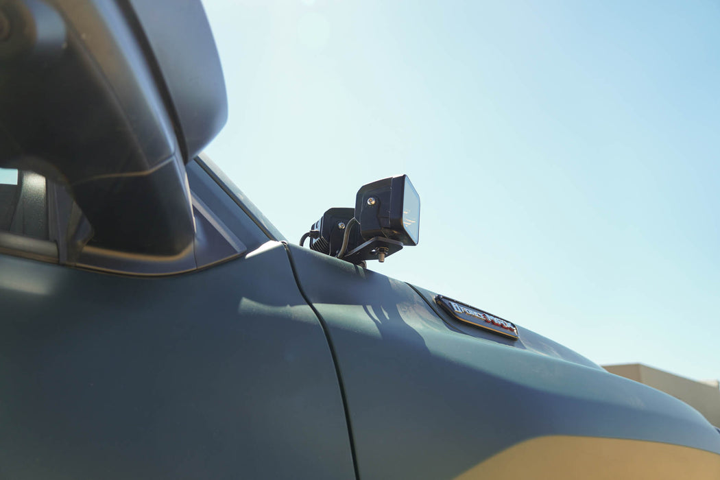 6th Gen Toyota 4Runner Ditch Light Brackets from a lower angle showing the overhang