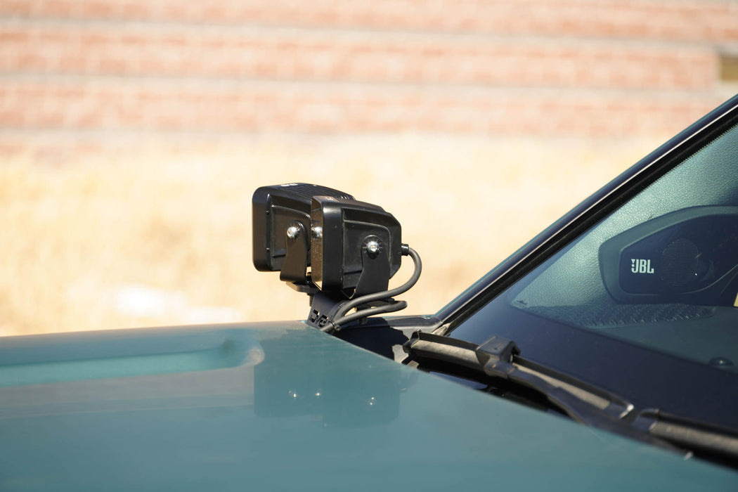 6th Gen Toyota 4Runner Ditch Light Bracket, side angle across the hood.