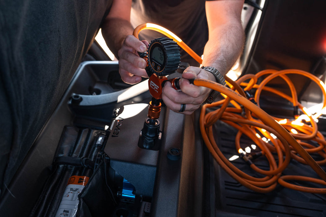 Connecting hoses to ARB air compressor installed with DV8 2023+ Colorado/Canyon Rear Seat Air Compressor Mount