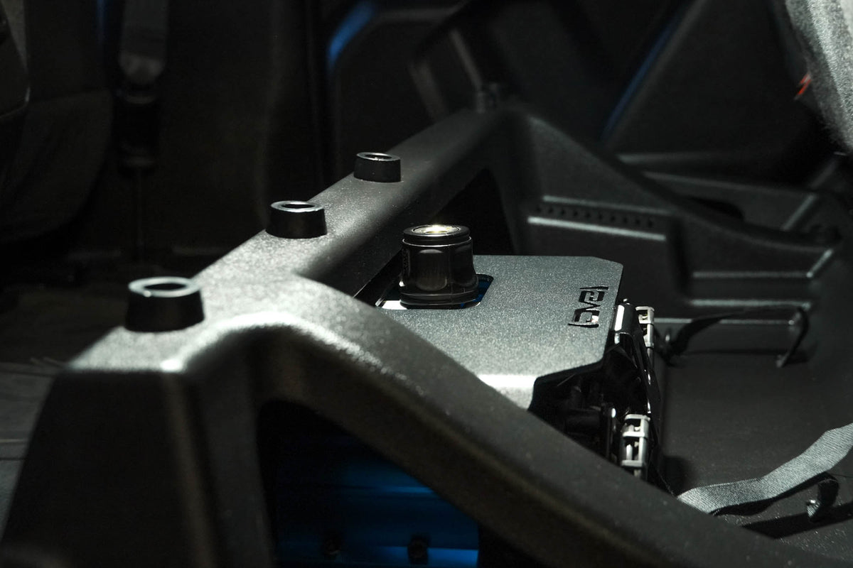 Side view of installed 2023+ Colorado/Canyon Rear Seat Air Compressor Mount