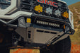Close view of integrated skid plate of the installed 2023+ GMC Canyon Tube Front Bumper