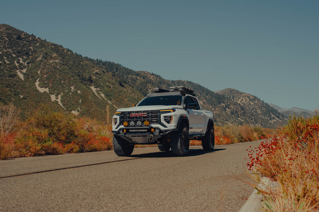 GMC Canyon Tube Front Bumper for 2023+ models installed on truck road trip ready