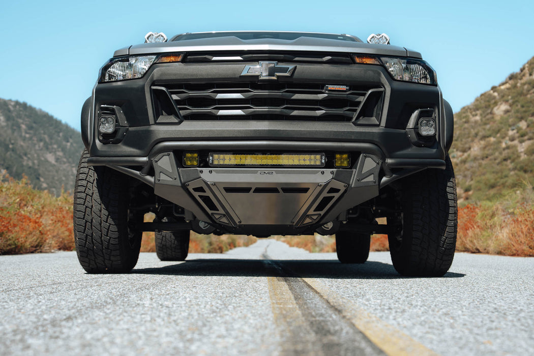Lower under-vehicle view of 2023+ Chevy Colorado Tube Front Bumper installed leaving maximum clearance