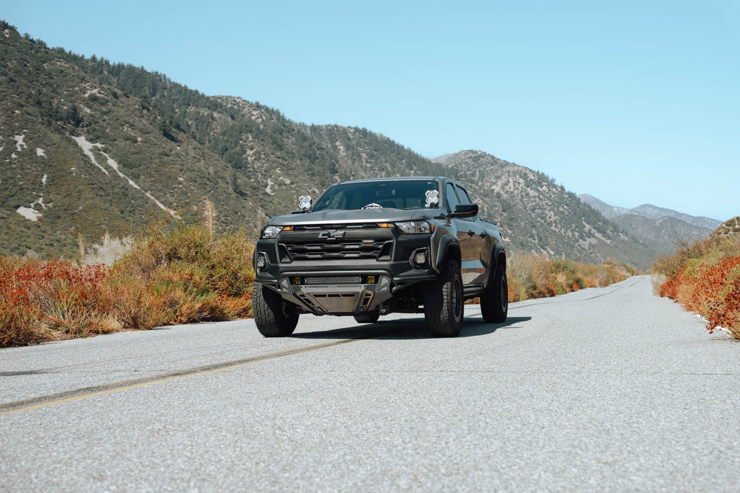 2023+ Chevy Colorado Tube Front Bumper installed with auxiliary lighting and no push bar
