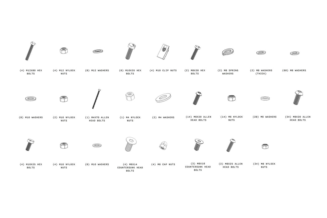 Included hardware components with the 2023+ Chevy Colorado Tube Front Bumper