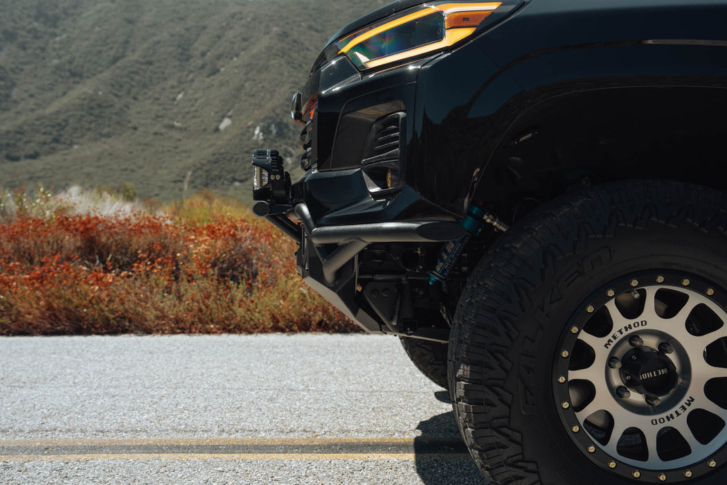 Side profile view of 2023+ Chevy Colorado Tube Front Bumper installed with push bar on Colorado Trail Boss