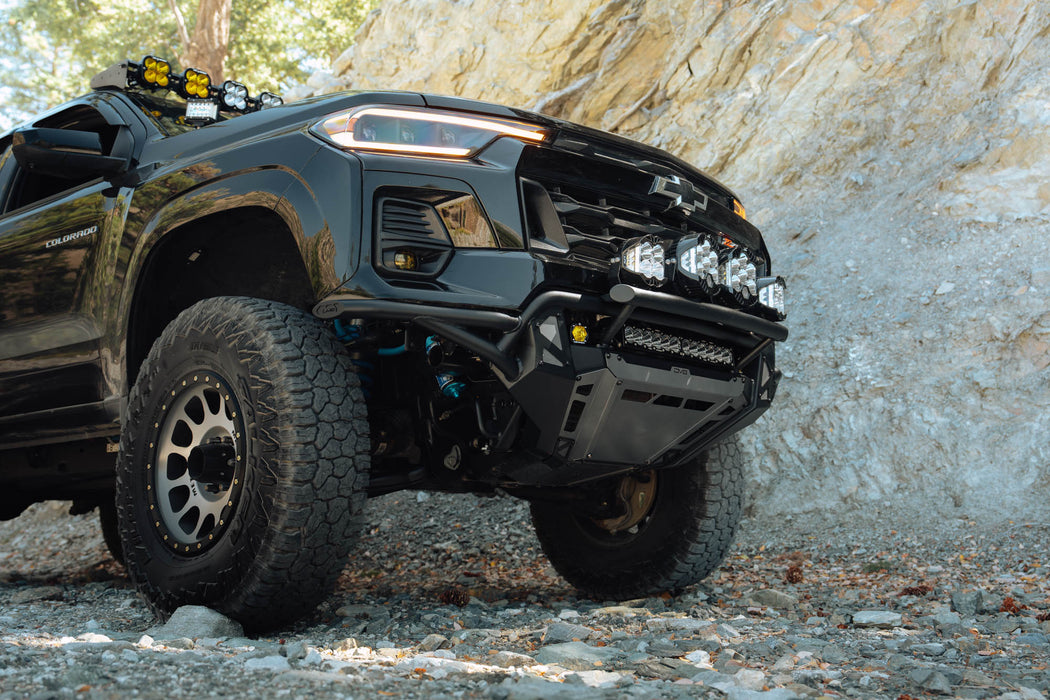 Chevy Colorado Trail Boss with 2023+  Chevy Colorado Tube Front Bumper installed designed for rock crawling