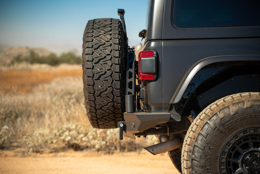 Side profile, MTO Series Bumper Spare Tire Swing Gate for the 2018-2023 Jeep Wrangler JL