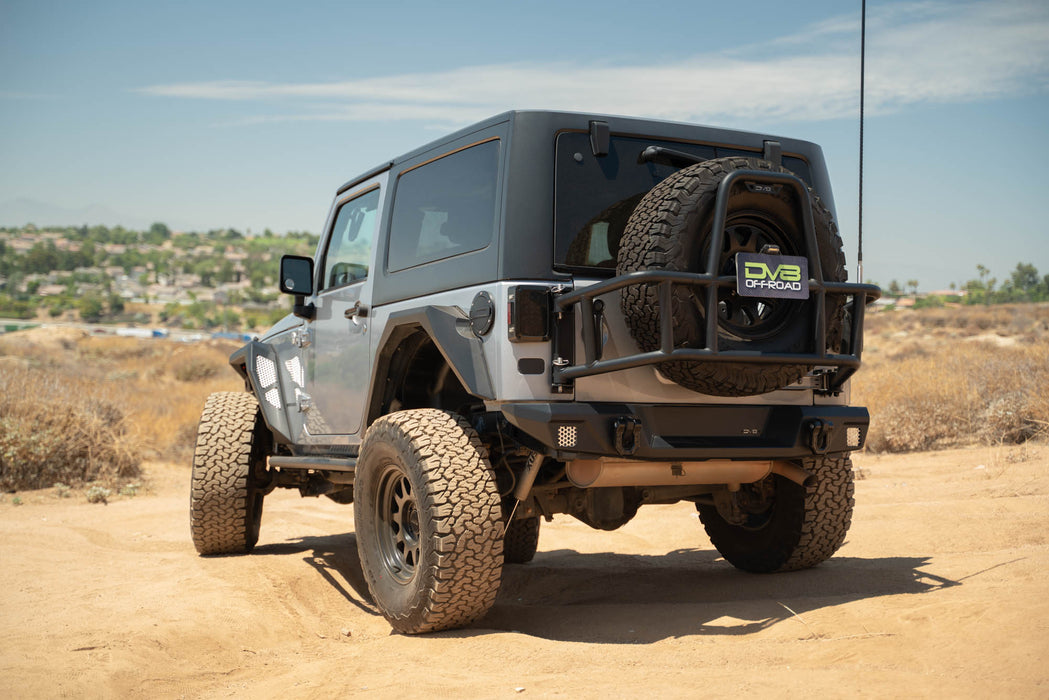 Large wheels in the Body Mounted Tire Carrier for the 2007-2018 Jeep Wrangler JK