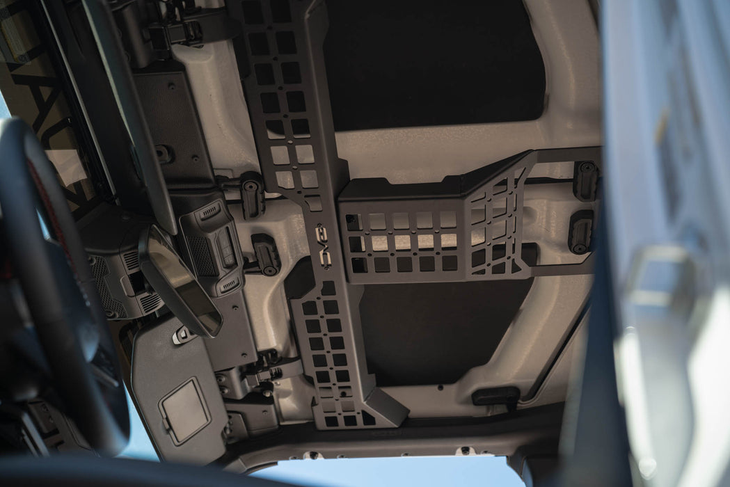Jeep Wrangler & Gladiator Overhead Molle Panel installed with the hard-top on.