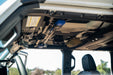 Jeep Wrangler & Gladiator Overhead Molle Panel with radios and bags attached.