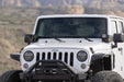 Front angle view of installed 2007-2018 Jeep Wrangler JK Dual Pod Light Mounts
