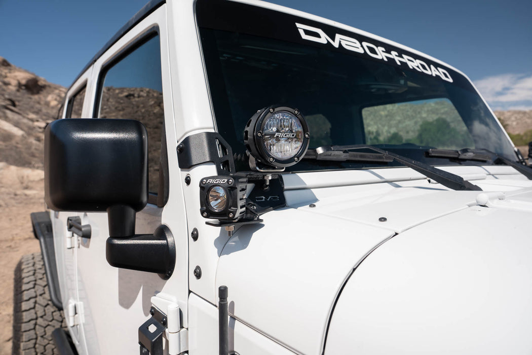 Installed 2007-2018 Jeep Wrangler JK Dual Pod Light Mounts with dual lights installed