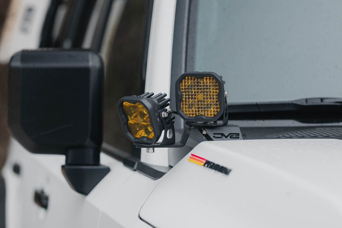 2024+ Toyota Land Cruiser Ditch Light Brackets installed with amber pod lights