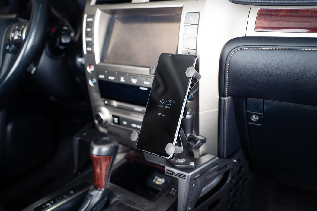 Phone mounted on Lexus GX 460 Center Console Molle Panels & Digital Device Bridge
