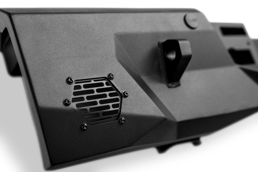 Detail image of guard that protects 3" side pod lighting on Toyota Tundra Spec Series Rear Bumper