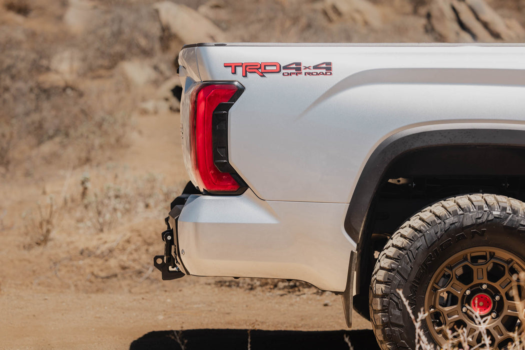 Side view of Tundra TRD 4x4 with 2022+ Toyota Tundra Spec Series Rear Bumper installed leaving ample clearance
