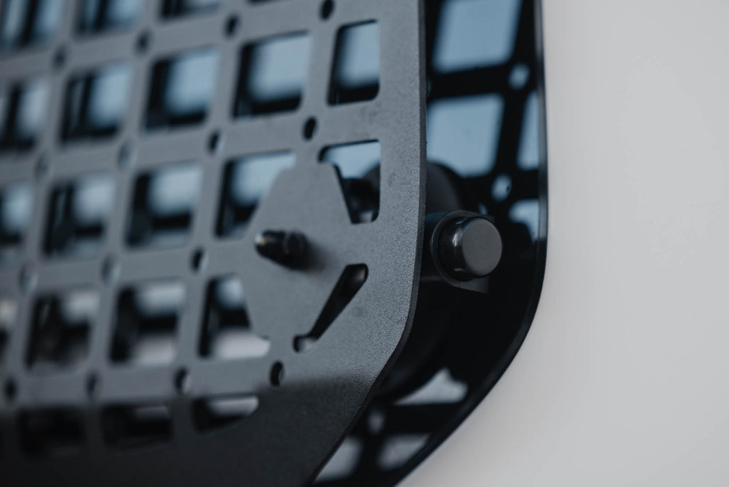 Detailed view of lower connection of 2024+ Toyota Land Cruiser & Lexus GX 550 Exterior Window Molle Panels to window