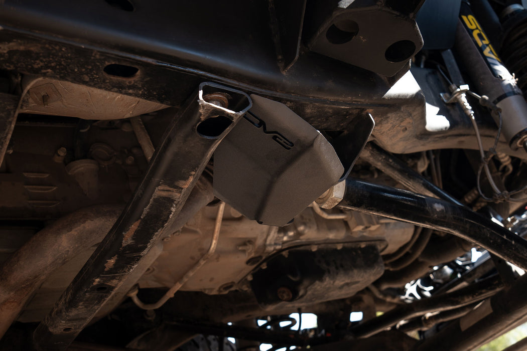 View of installed 2007-2018 Jeep Wrangler JK Front Frame Link Skid Plates