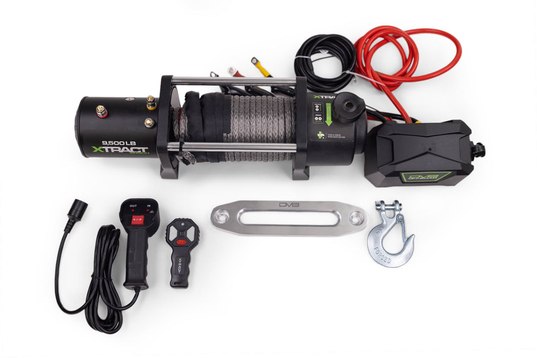 Included components with DV8 Xtract 9.5k Synthetic Rope Winch