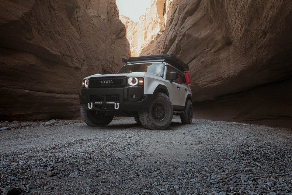 Roof Rack for the 250 Series Toyota Land Cruiser & Lexus GX 550 driving through a rocky canyon